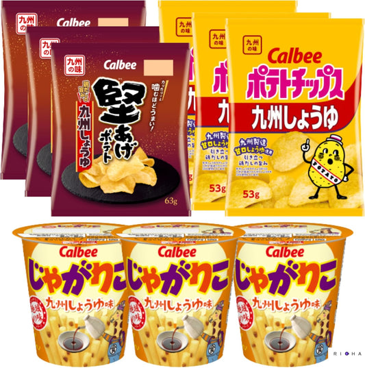 Potato Chips Kyushu Soy Sauce 53g x 3, Firm Fried Potato Kyushu Soy Sauce 63g x 3, Jagarico Kyushu Soy Sauce x 3, Total 9 Pieces Set FK