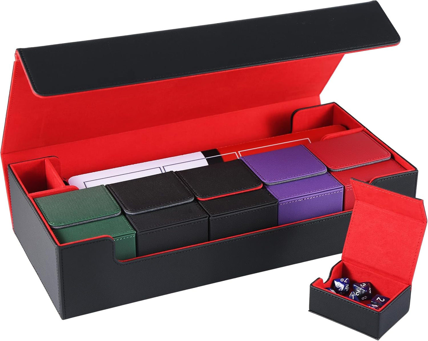 Deck Case, Trading Card Case, Card Case, Prema Damecan, Storage Case, Top Loader Storage, "Can be Used for Yu-Gi-Oh! Pokémon MTG Various Card Games" (Black (Red Interior))