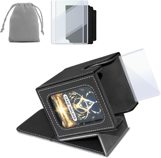 Domstar Deck Case, Card Case Trading Card Case with Double Card Display Window, Waterproof Leather, Holds 100 Double Sleeve Cards, 2 Dividers, 2 Card Sleeves, 1 Dice Bag for Pokemon, YuGiOh Duel