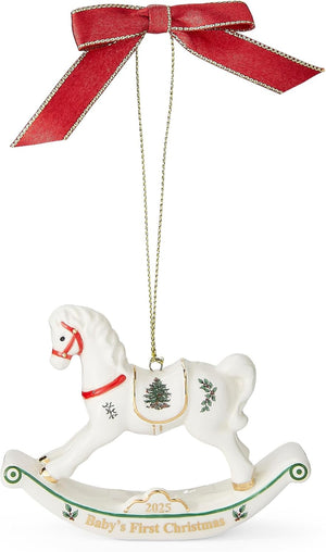 Spode Primer Adorno de Caballo 2025, Adorno de Día Festivo de Dolomite Pintado a Mano con Año Impreso, Adorno Único de Árbol de Navidad Celebrando Nuevo Hogar, Recuerdo de Vacaciones y Adorno de Árbol