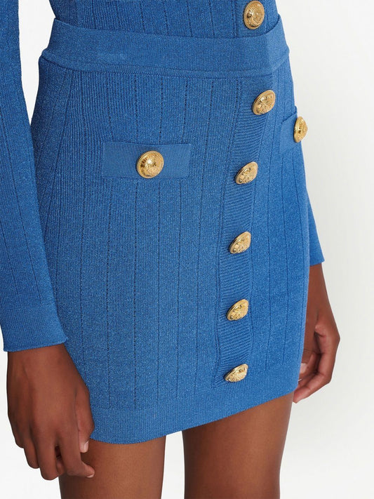 Balmain バルメインエンボス加工ボタンニットミニスカート - Image 1