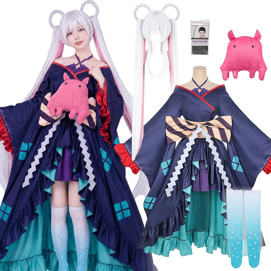 Milky time Super Kaguya Princess with Wig Tsukumi Yachiyo Cosplay Anime Tsukuyomi Blue Kimono