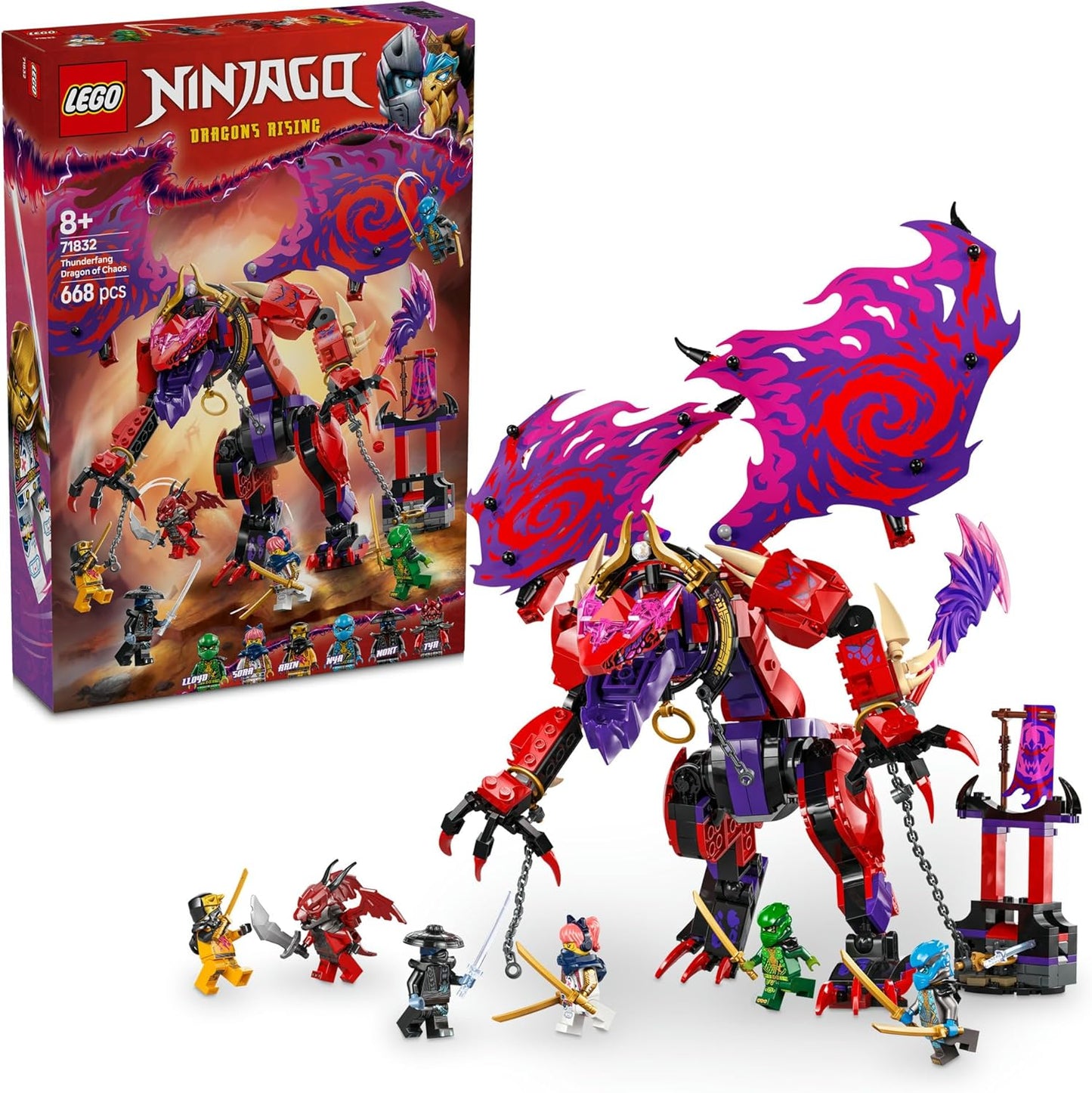 LEGO NINJAGO 71832 Chaos Dragon: Thunder Fang, Toy Building Blocks, Present, Birthday Gift, Blocks, Boys, Girls, Children, Ages 8, 9, 10, Elementary School Students, Battle Robots