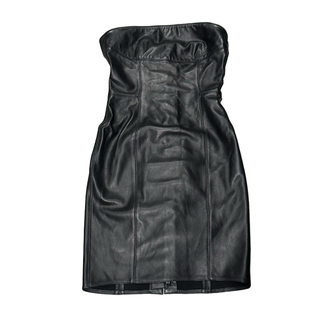 CHROME HEARTS 'BLACK' MULTIBUTTON STRAPLESS LEATHER DRESS