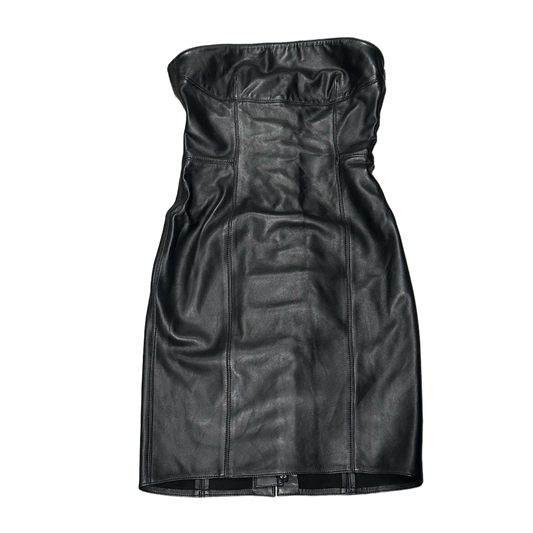 CHROME HEARTS 'BLACK' MULTIBUTTON STRAPLESS LEATHER DRESS