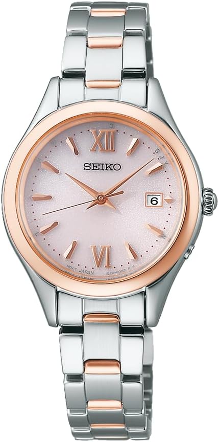 Seiko Selection S-Series Wristwatch, Women's Solar Radio, Round Face, Case: Silver & Pink Gold, Dial: Pink, Case Shape: Round