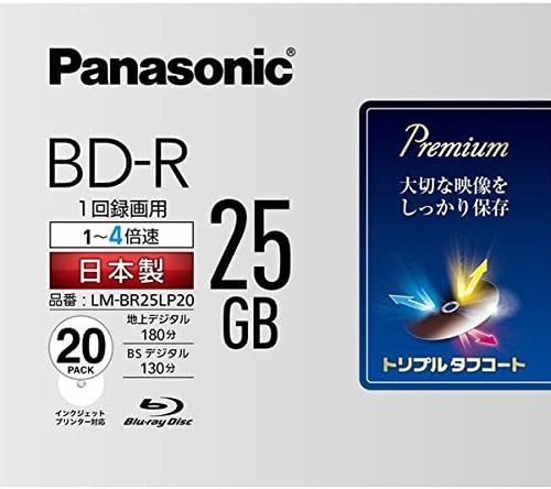 Panasonic LM-BR25LP20 4x Blu-ray Disc, Single Sided, 1 Layer, 25 GB (Note Type), 20 Pages