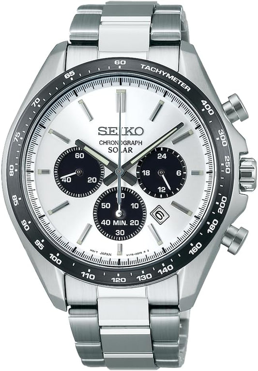 Seiko Selection Solar Chronograph The Standard Men's Wristwatch, silver/white & black, Bracelet Type