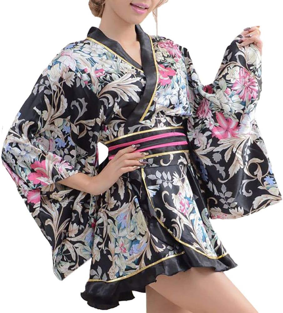 Japanese Traditional Kimono, Anime Cosplay Costume, For Women, Short Kimono, With Obi, Gothic Lolita, Yukata, Dress, Maid Outfit, Costume