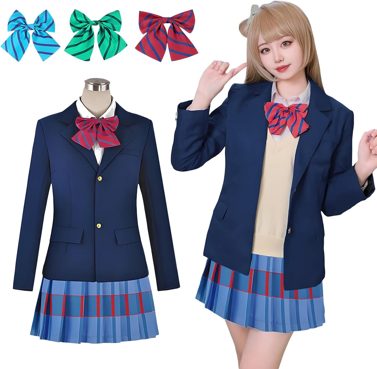 【Shinkyou Ryohin】Love Live! Cosplay Bow Tie/Ribbon Included School Uniform for Uragaoka Girls High School, Kunitachi Otono Saka Gakuin, Urano Hoshi Girls Academy, Tang Keke Cosplay Costume for Adults