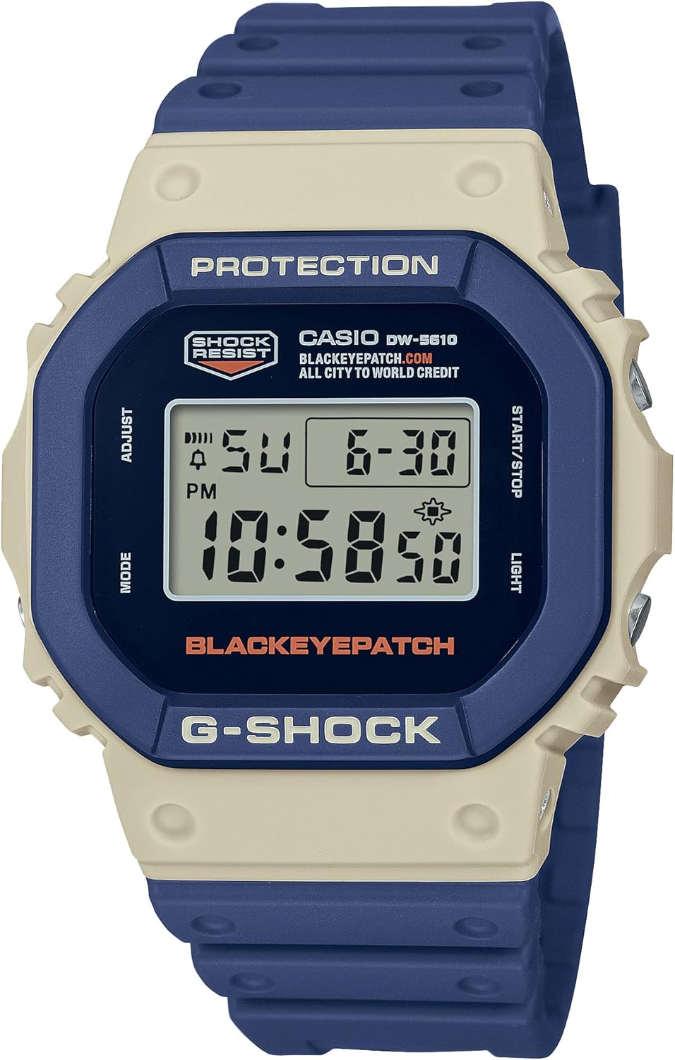 Casio DW-5610BEP-2JR Men's Wristwatch, BlackEyePatch Collaboration Model, Navy, navy