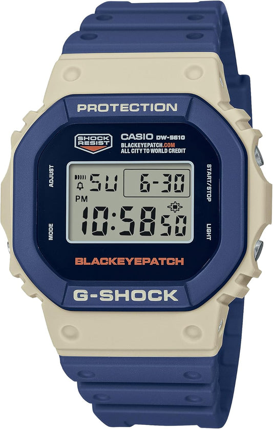 Casio DW-5610BEP-2JR Men's Wristwatch, BlackEyePatch Collaboration Model, Navy, navy