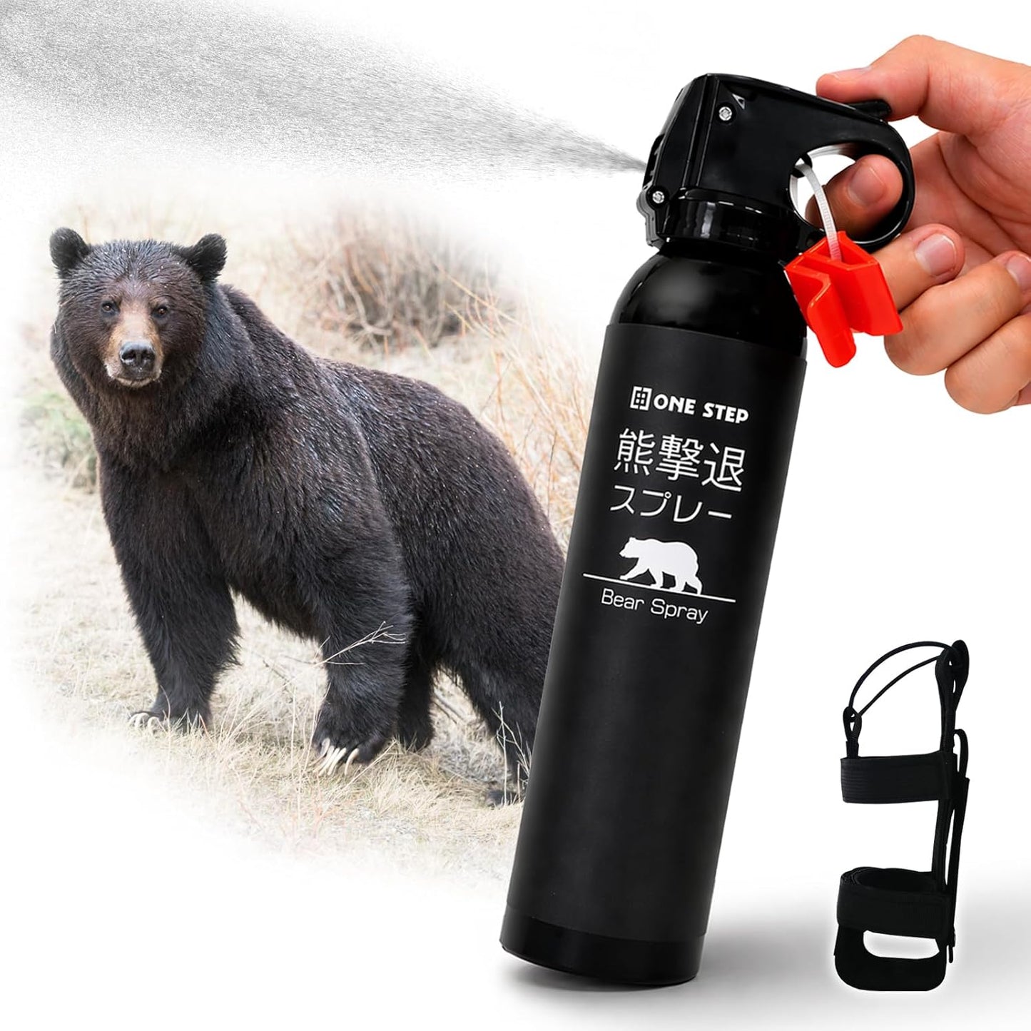 Bear Repellent Spray, Super Powerful Spray, Up to Approx. 35 Seconds Continuous, 9.2 fl oz (260 ml) Large Capacity, Approx. 9.8 - 16.4 ft (3 - 5 m), For Mountain Climbing, Camping, Disaster Prevention, Portable, Safety Lock & Dedicated Holder Included