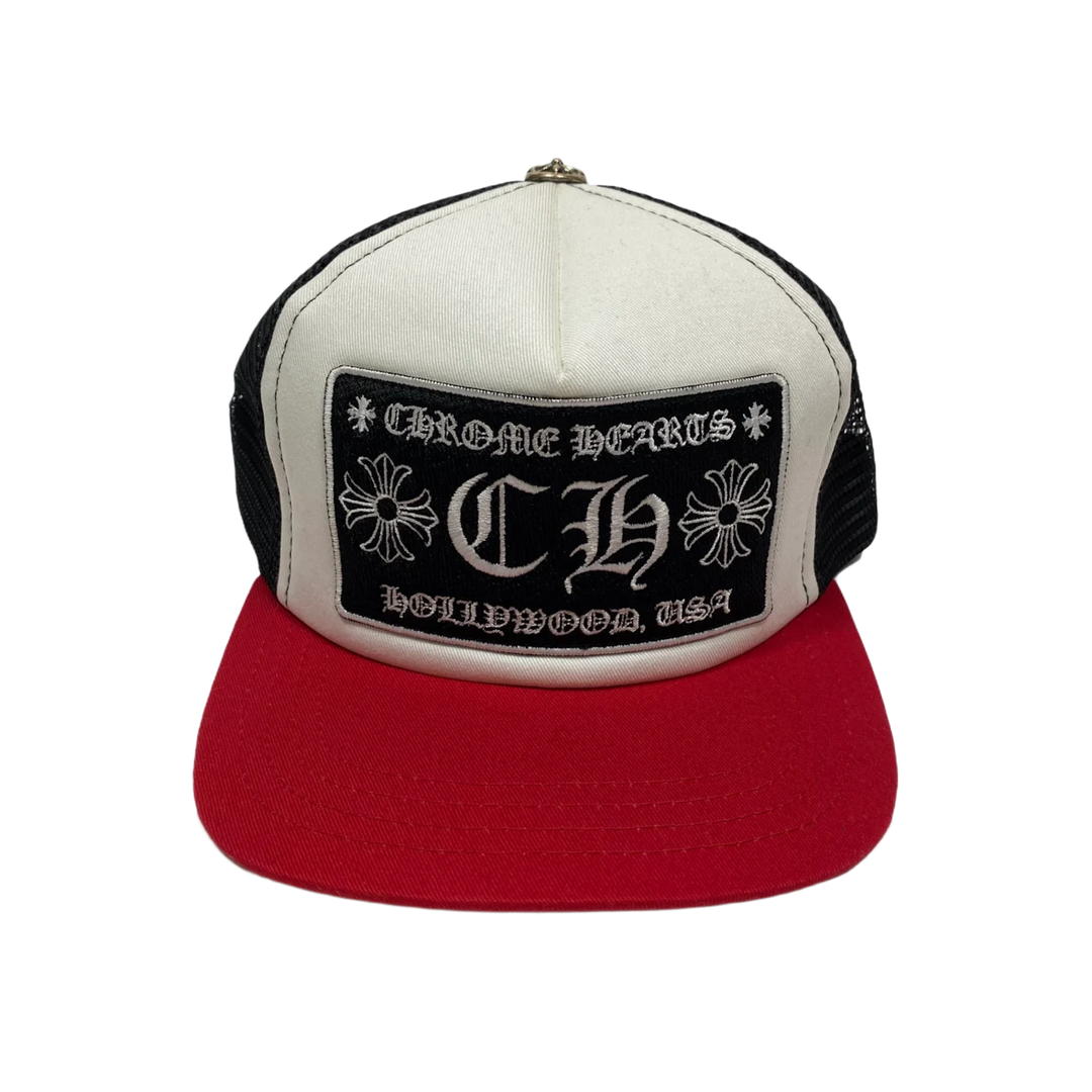 CHROME HEARTS 'RED/BLACK/WHITE' CH HOLLYWOOD KIDS TRUCKER HAT