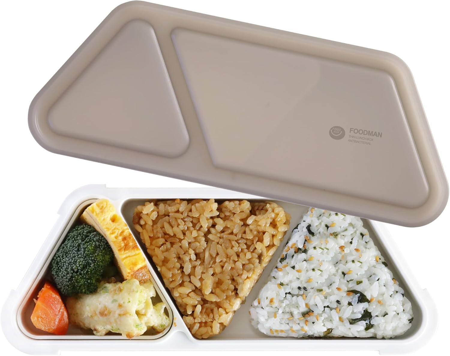 CB Japan Food Man Bento Box, Onigiri, 13.5 fl oz (400 ml), Antibacterial, Gray, Standable, Slim, 4-Point Lock for Secure Fixation, W-Seal to Prevent Leaks, DSK