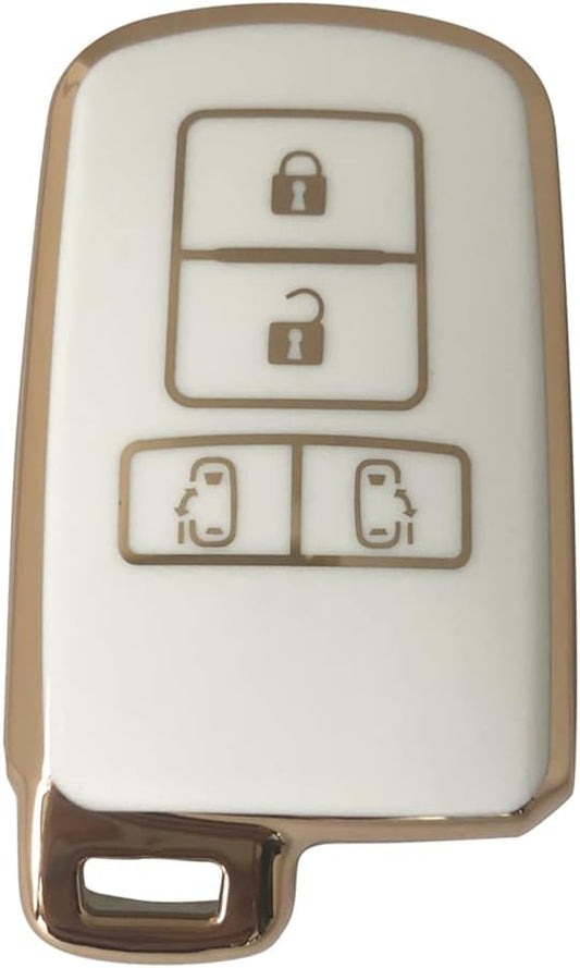 Kinotaka TPU Smart Key Case for Toyota Cars, 4 Buttons, Double Sided Slide Type, 80 Series Voxy, Noah, Harrier 60 Series, Esquire Alphard, Sienta, Crown, Auris Camry Key Cover, Accessory, white