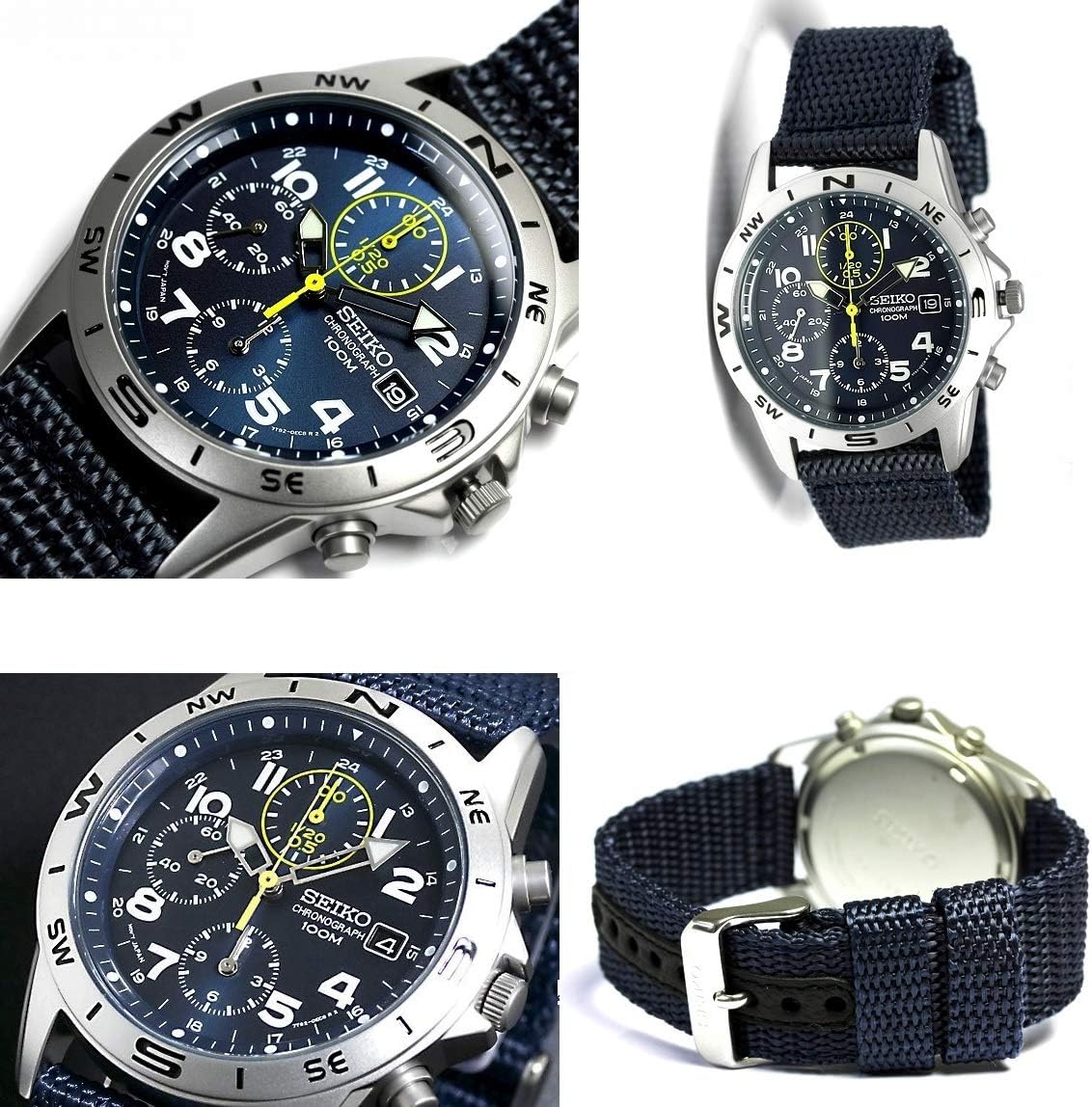 Navy Police Officer Self-Defense Officer Civil Servant SEIKO 100M Waterproof Chronograph Nylon Strap Watch for Men (SND377R SND399P SND379R) (SND379R)