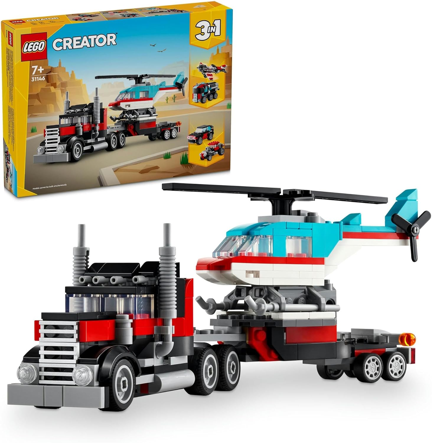 LEGO 31146 Creator Helicopter Truck Toy Present, Block, Boys, Girls, Children, 6 Years, 7 Years, 8 Years, 9 Years, Elementary School Students, Vehicles, Glue, Educational, Creative