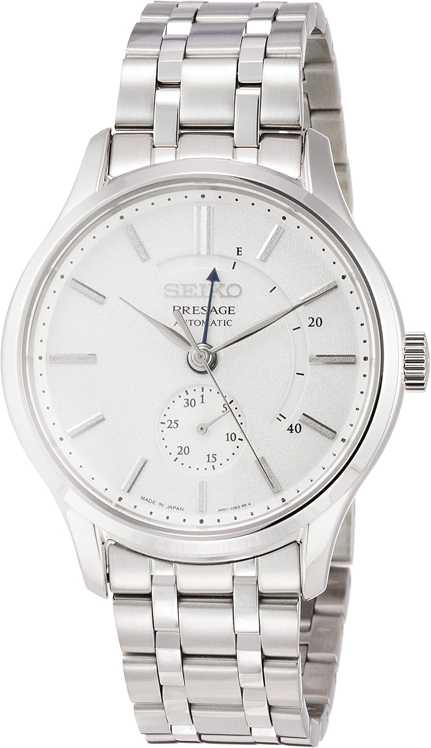 Seiko SARY143 Men's Wristwatch, Mechanical Mechanical Watch, White Dial, Power Reserve, Dual Curved Sapphire Glass, See-Through Back, Silver, Dial color - white, Mechanical Dual Curved Sapphire Glass
