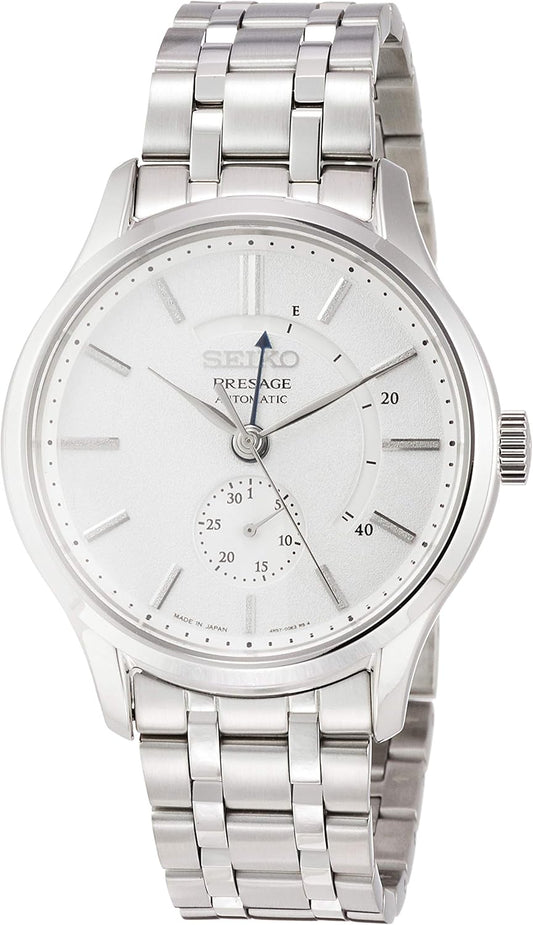 Seiko SARY143 Men's Wristwatch, Mechanical Mechanical Watch, White Dial, Power Reserve, Dual Curved Sapphire Glass, See-Through Back, Silver, Dial color - white, Mechanical Dual Curved Sapphire Glass