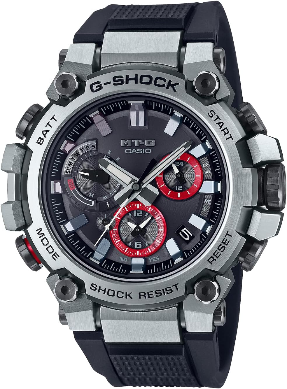 Casio MT-G Wristwatch, Radio Solar, Bluetooth Equipped with Bluetooth, Resin band: Black/silver, 1 piece, Resin Band