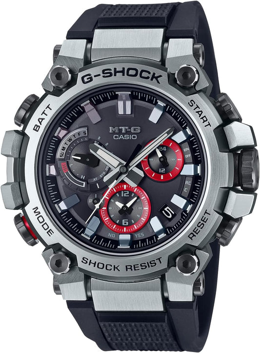 Casio MT-G Wristwatch, Radio Solar, Bluetooth Equipped with Bluetooth, Resin band: Black/silver, 1 piece, Resin Band