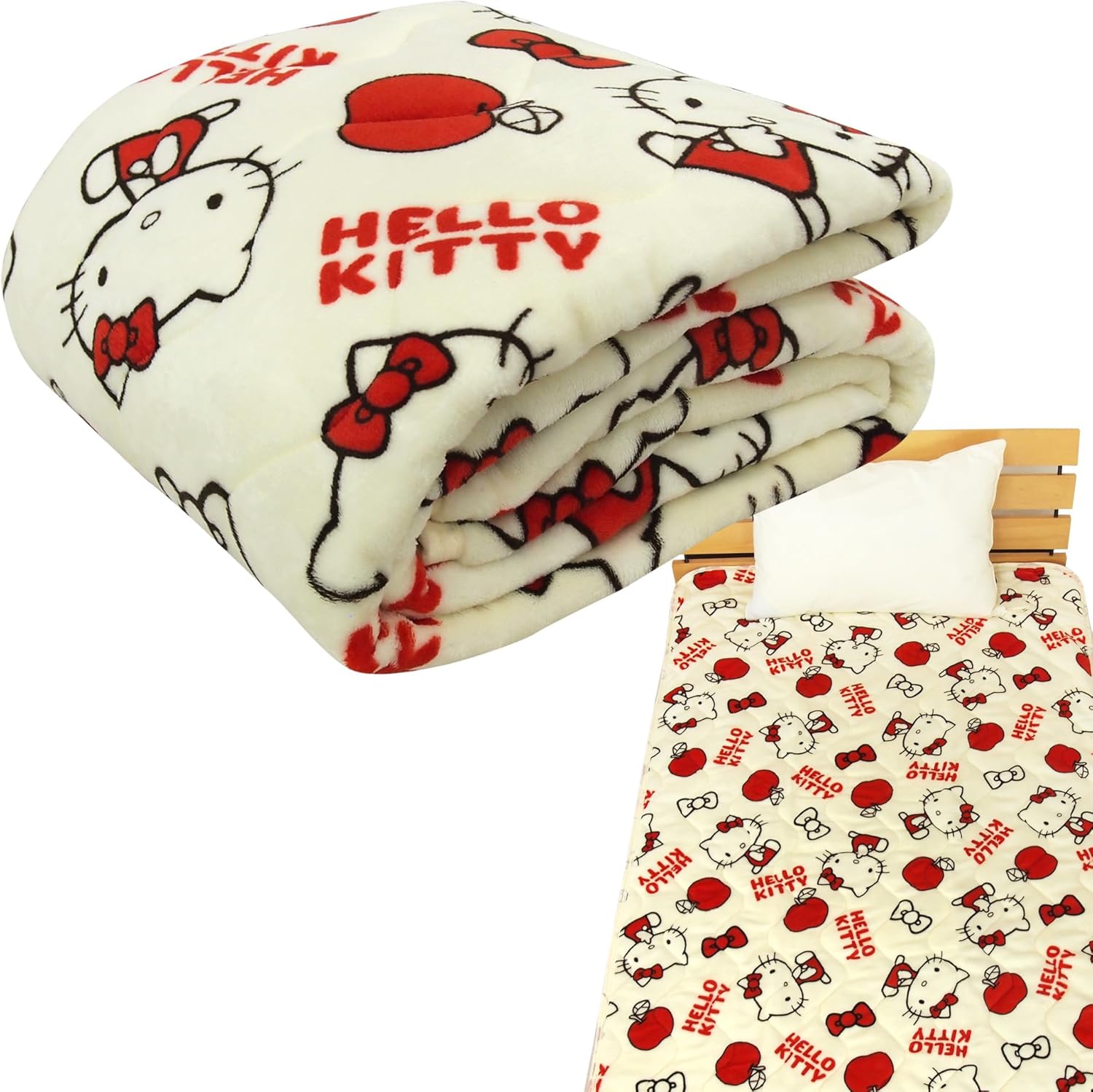 Sanrio Hello Kitty Mattress Pad, Single, Warm, Flannel Sheet, Bed Sheet, Warm, Bed Pad, Mattress Pad, Washable, For Autumn and Winter, Kitty Goods