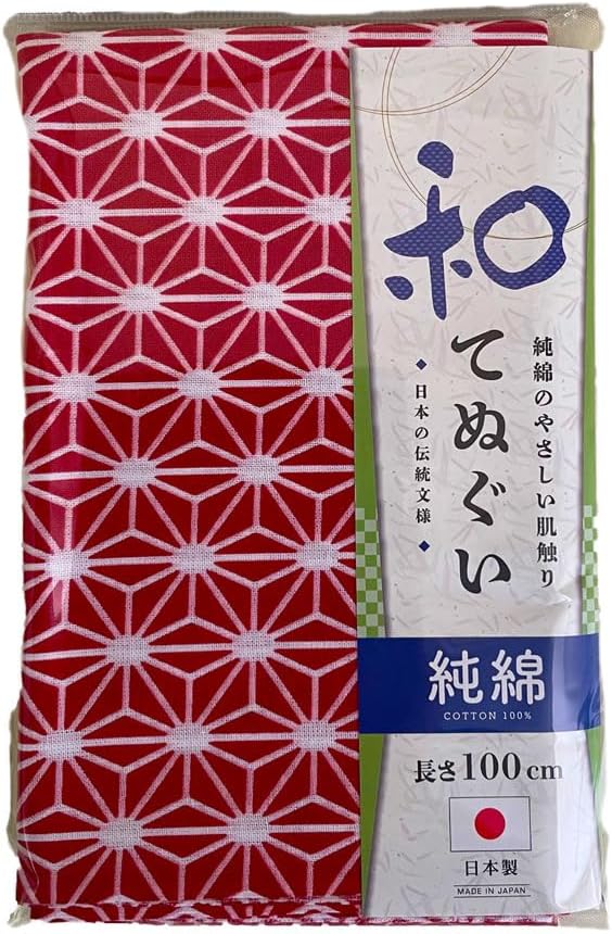 (Japanese-Made Technics) 100% Pure Cotton Washcloth Wrap Around Head, 39.4 inches (100 cm), #1910P (Hempo Leaf Engine)