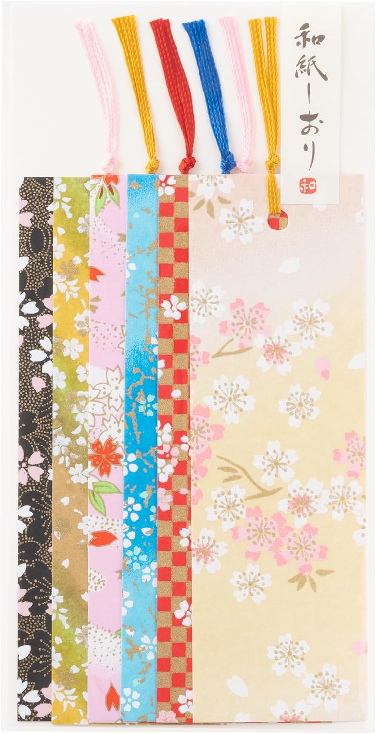 Washi Kawaki Yuzen Washi Die-Dye Bookmark Book Marker 6 Sheets Assorted Cherry Blossoms
