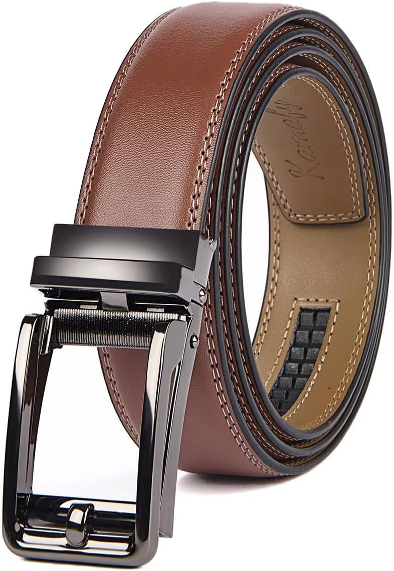 kamafy Men's Belt, Business Belt, Leather Belt, Automatic Lock, Stepless Adjustment Belt, Genuine Leather, Suit, No Holes, Multiple Sizes with Box