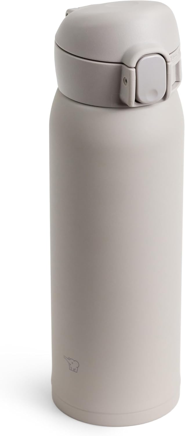 Zojirushi SM-WS48-HM Water Bottle, 16.2 fl oz (480 ml), Seamless Stopper, Number of Wash Only, Lightweight & Compact, Cold & Heat Retention, One-Touch Mug, Gray