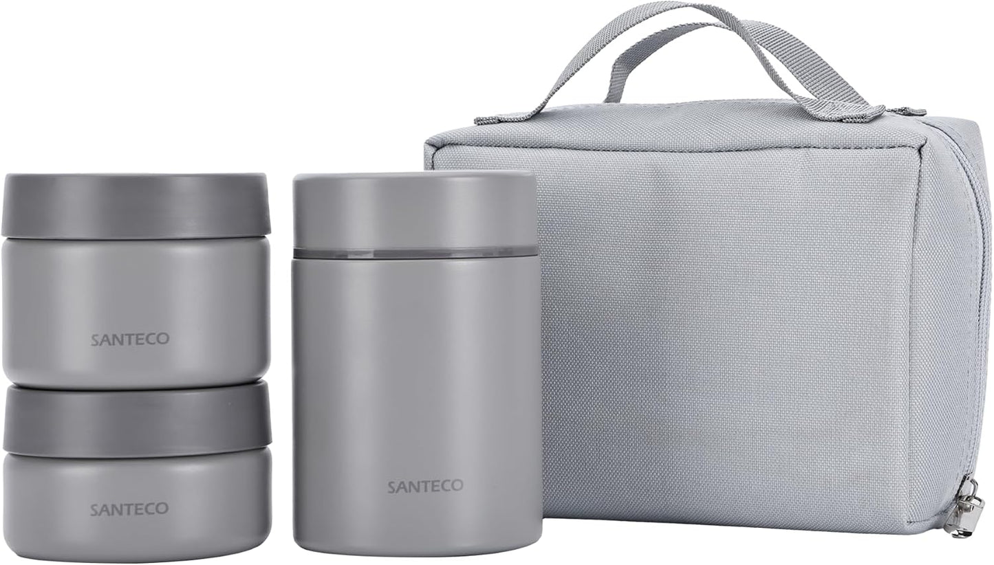 SANTECO Vacuum Insulated Soup Lunch Set, 33.8 fl oz (1,050 ml), Lunch Jar, Thermal Bento Box, Spoon, Dedicated Bag, Stylish, Unisex, Picnic, Club Activities (Sky Blue)