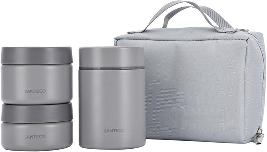 SANTECO Vacuum Insulated Soup Lunch Set, 33.8 fl oz (1,050 ml), Lunch Jar, Thermal Bento Box, Spoon, Dedicated Bag, Stylish, Unisex, Picnic, Club Activities (Sky Blue)