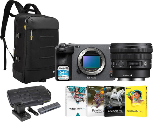 Sony FX30 デジタルシネマカメラ E 10-20mm f/4 PZ Gレンズバンドル バックパック付き (2パック) バッテリー、ソフトウェア、カードリーダー、メモリカード(19アイテム)