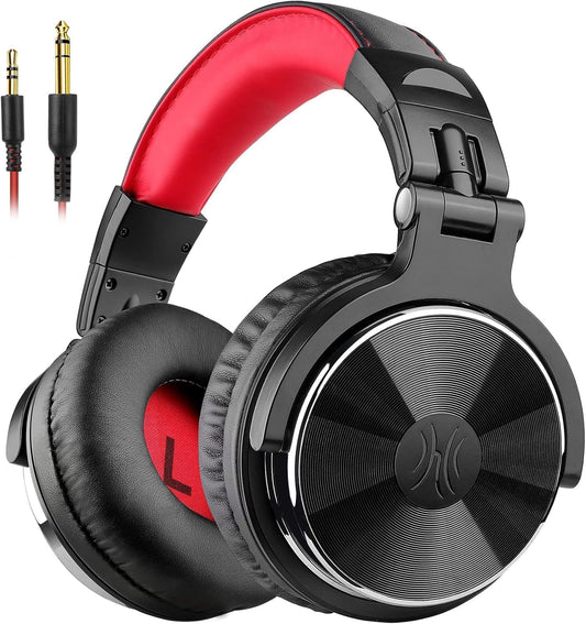 OneOdio Pro 10 Over Ear Headphones Wired Bass Headphones with 50mm Driver 6.35 & 3.5mm Jack for DJ Monitoring Headphones Recording Mixing Studio Monitoring Guitar Podcast for Mobile Phone PC MP3/4 Red