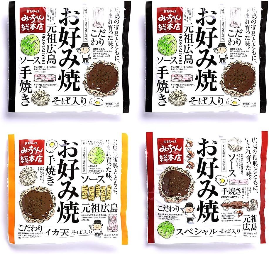 Micchan Souhonstore: Hiroshima-Nyu Okayaki, Gift Flavor Set/Hiroshima, Frozen, Custom Grilled Buckwheat, Special Squid, 3 Types, 4 Pieces, Gift, Compare, Frozen Food