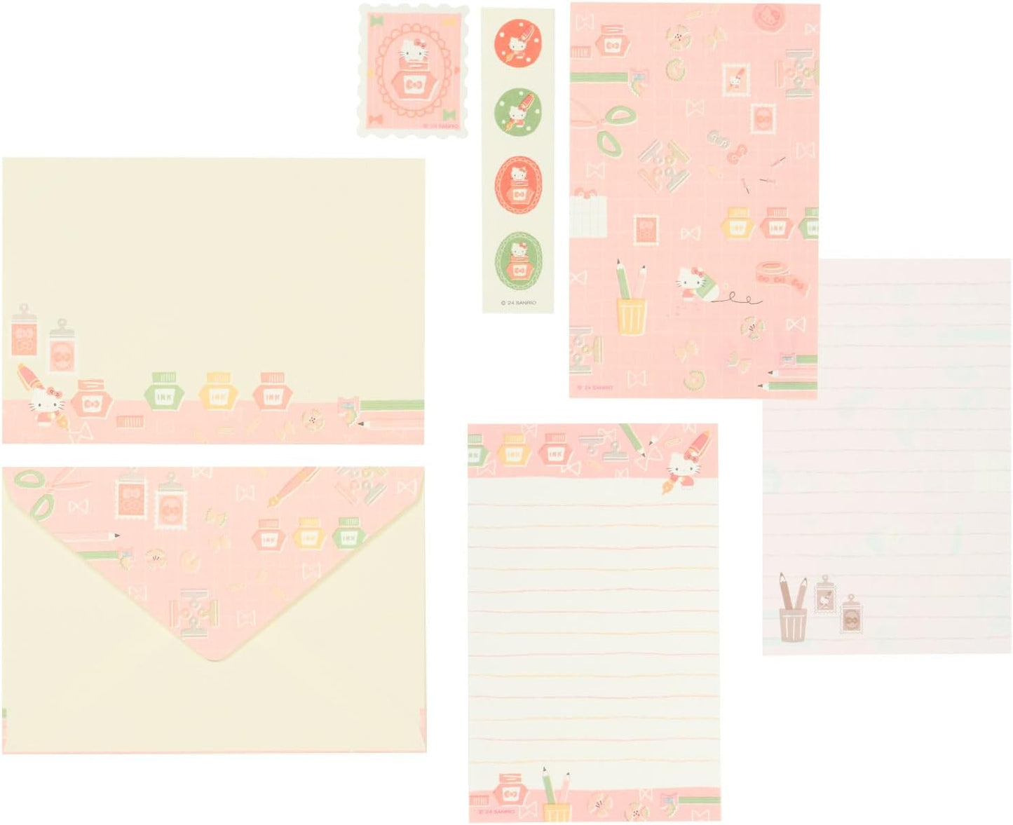 Sanrio 340871 Hello Kitty Kitty Letter Set, 8 Piece Toilet Pin, Includes Envelopes, Sealing Seal Included