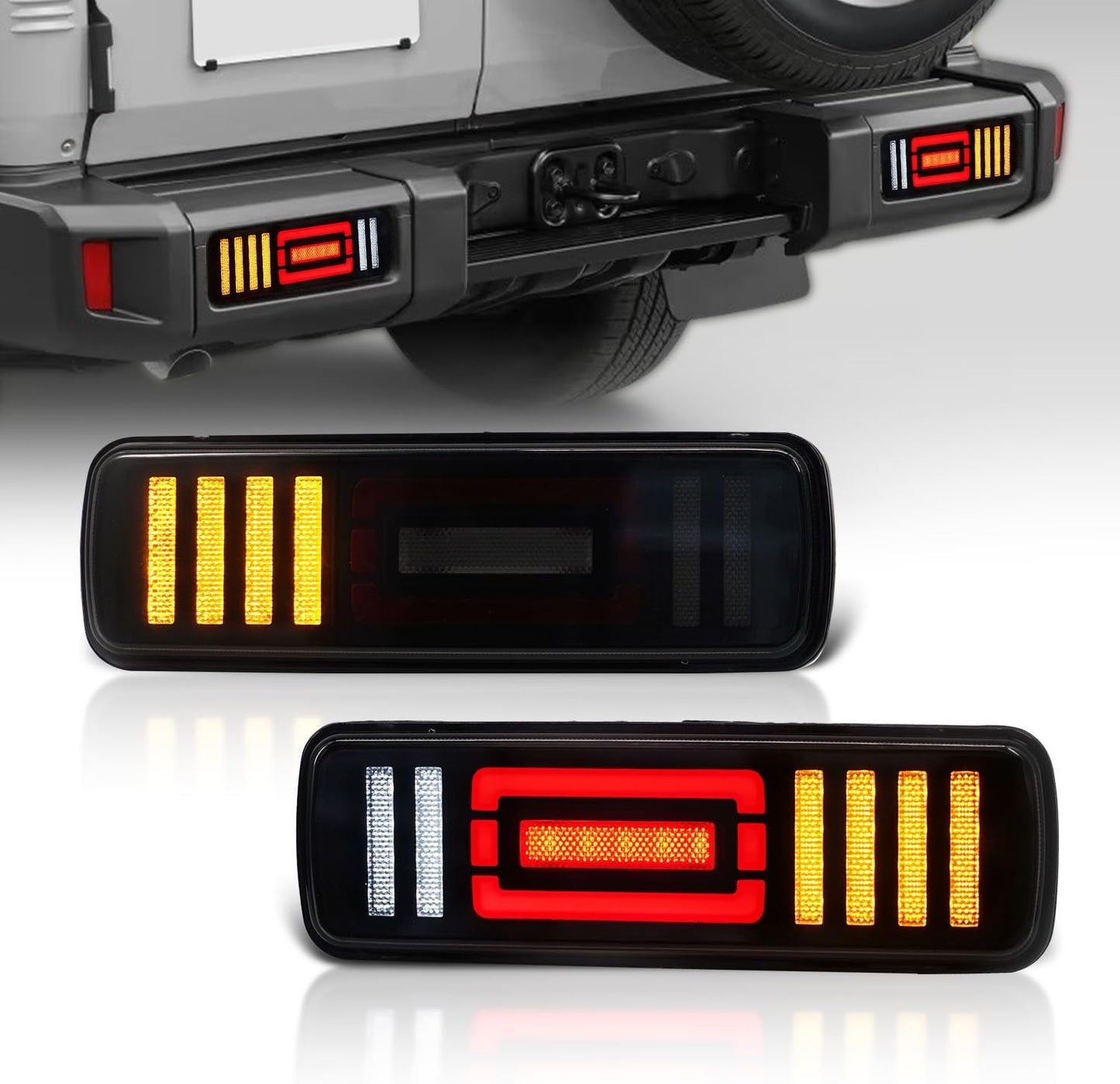 Archaic Toyota Land Cruiser 70 Rear Bumper Lamp with Full LED Tail Light Flowing Turn Signal Opening Action Genuine Replacement Pong Smoke Lens (Fits 2024-2025)