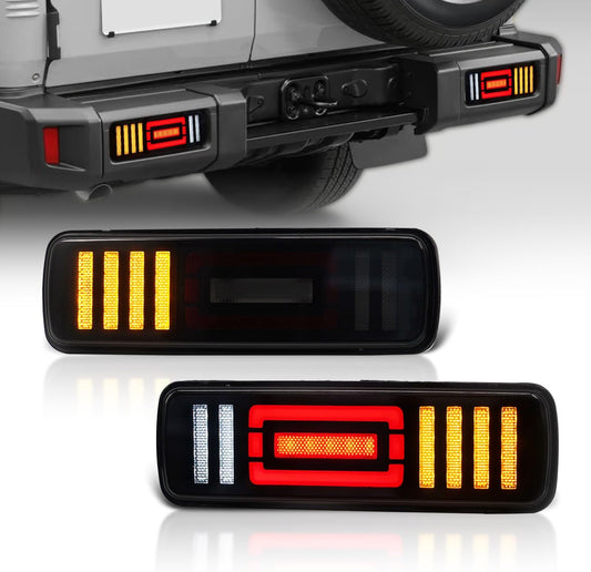 Archaic Toyota Land Cruiser 70 Rear Bumper Lamp with Full LED Tail Light Flowing Turn Signal Opening Action Genuine Replacement Pong Smoke Lens (Fits 2024-2025)