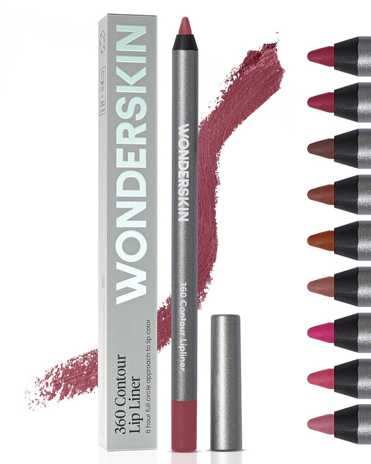 Wonderskin Lápiz delineador de labios - Delineador de labios contorneador 360, duradero, lápiz de labios afilable, impermeable y a prueba de transferencia, delineador de labios desnudo (Morado)
