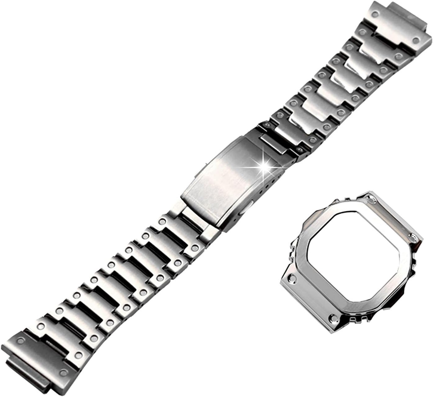 [JUSUTEK] Popular Wristwatch Compatible for G-SHOCK Compatible DW-5600 Compatible Custom Metal Case Band Metal Custom Men's Watch Replacement Accessory Set, Tool Included Watch Case Modification,