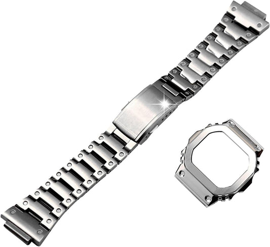 [JUSUTEK] Popular Wristwatch Compatible for G-SHOCK Compatible DW-5600 Compatible Custom Metal Case Band Metal Custom Men's Watch Replacement Accessory Set, Tool Included Watch Case Modification,