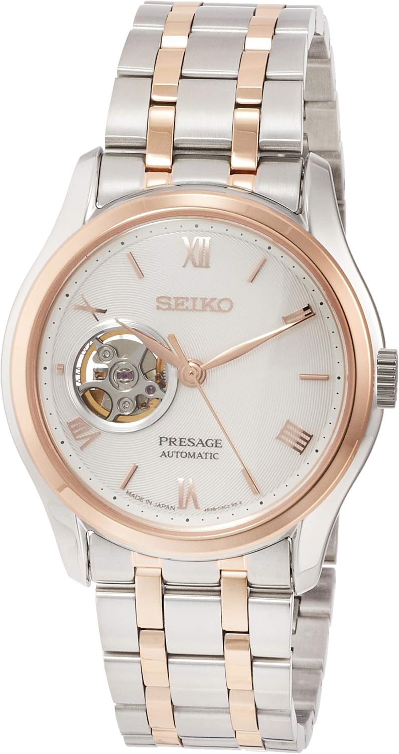 Seiko SARY174 SARY174 Men's Wristwatch, Mechanical Automatic (Hand Wounded), Japanese Garden Motif, Open Heart, Roman Numeral Notation, Pink Gold, Dial color - white, Mechanical automatic watch with