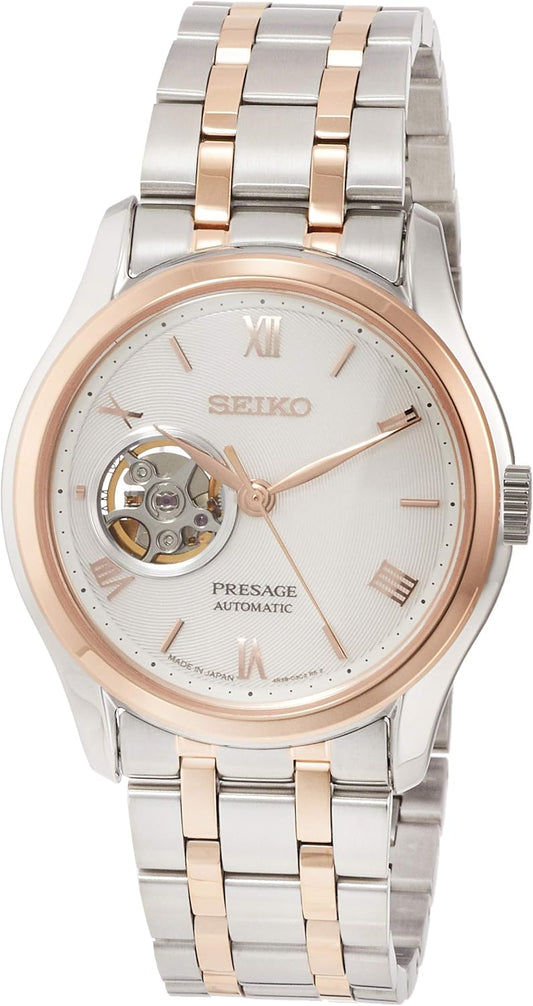 Seiko SARY174 SARY174 Men's Wristwatch, Mechanical Automatic (Hand Wounded), Japanese Garden Motif, Open Heart, Roman Numeral Notation, Pink Gold, Dial color - white, Mechanical automatic watch with
