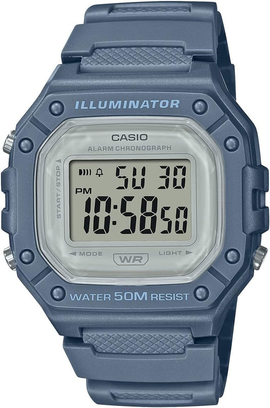 Casio W-218HC Dull Color, Smoky Color, Nuance Color, Thin, Lightweight, Waterproof, Square, Digital, Square, Men's, Women's, Kids, Cheap Casio, dull blue, Retro
