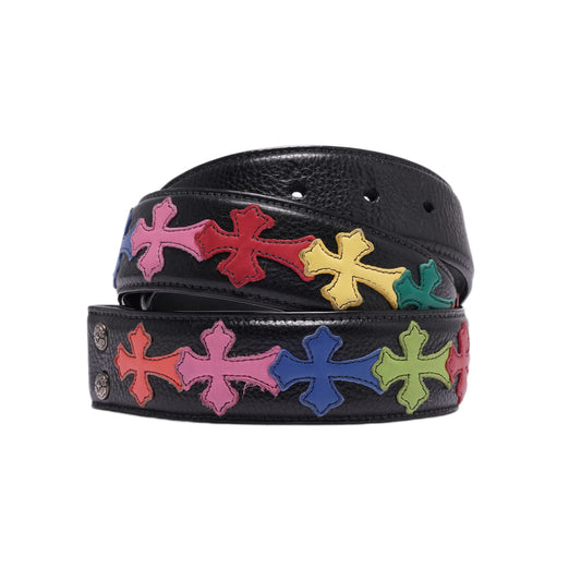 CHROME HEARTS LEATHER 'MULTI COLOR CROSS PATCH' BLACK BELT