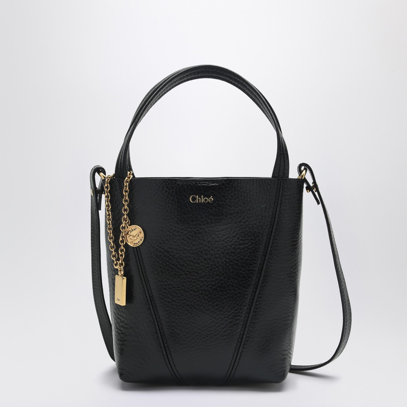 Chloe クロエスモールスピンブラックレザートートバッグ - Image 1