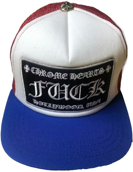CHROME HEARTS FUCK HOLLYWOOD TRUCKER HAT 'BLUE/WHITE/RED'