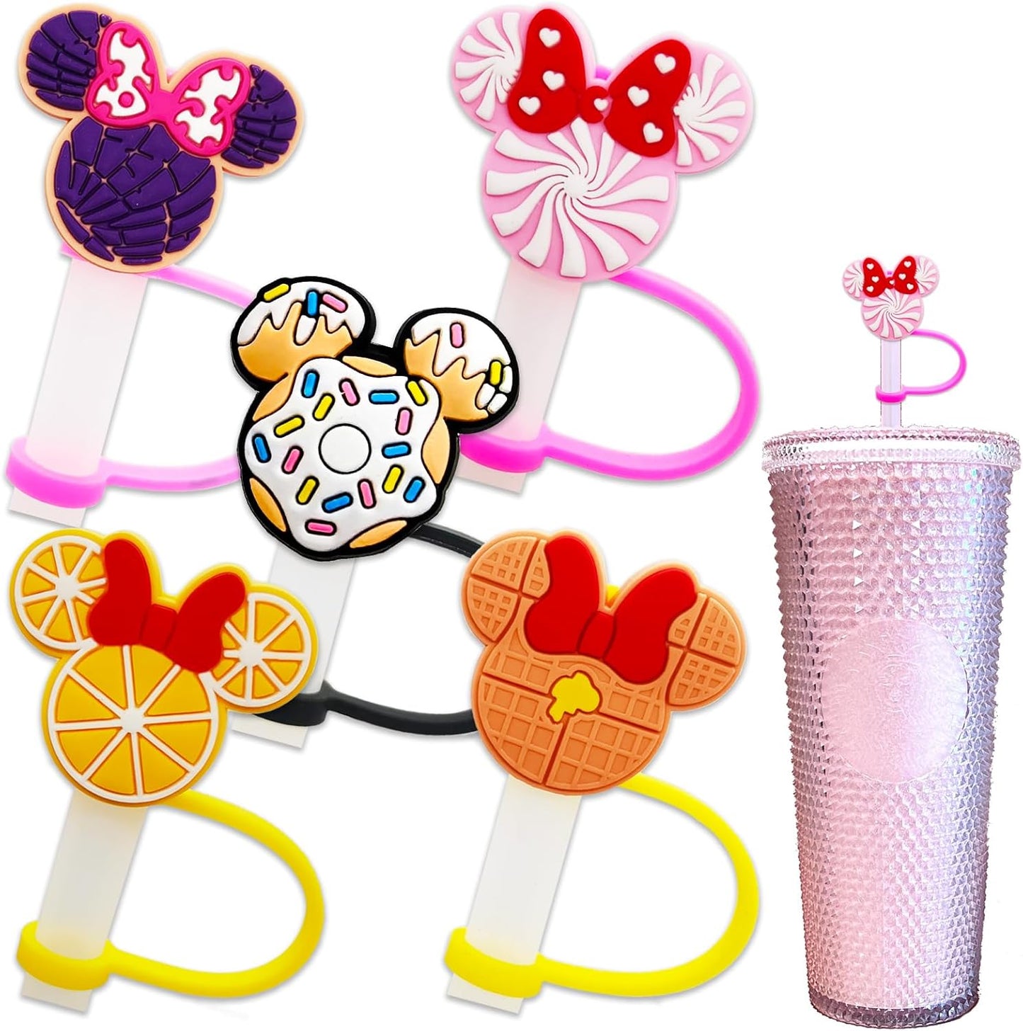 5 fundas para popote de postre de dibujos animados, reutilizables, lindas fundas para vaso con 0.3 pulgadas de diámetro, puntas de popote a prueba de polvo