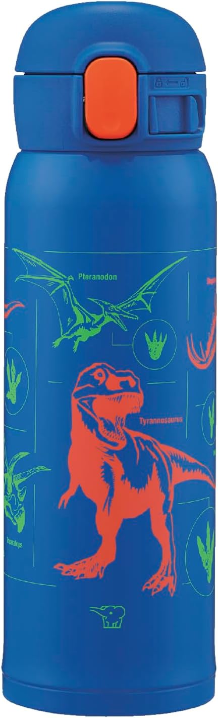 Zojirushi SM-WN48-AJ Water Bottle, 16.2 fl oz (480 ml), Cool Kids Mug, Easy to Clean, Seamless Stopper, Only 3 Pieces, For Kids, Heat Insulation, One-Touch Mug, Dinosaur Blue